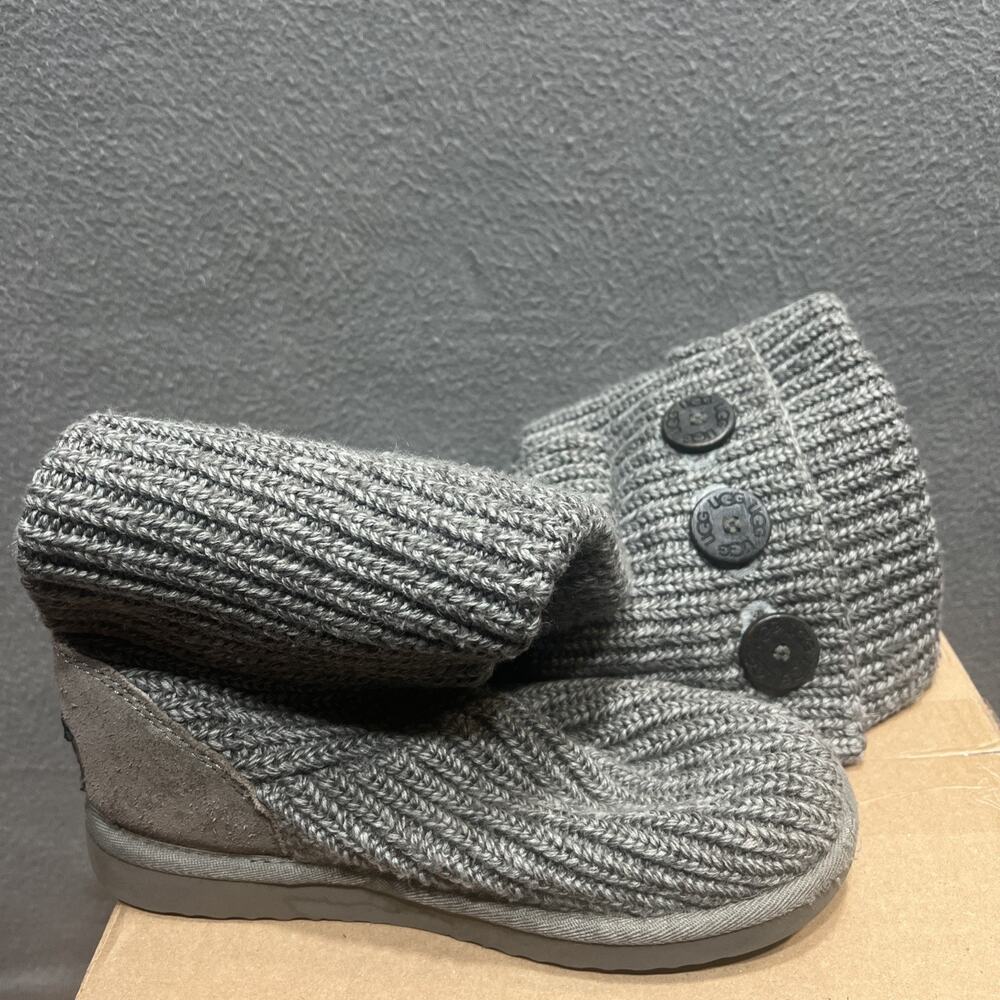 UGG Classic Cardy Boots Gray Knit Uncycled Wool Pull-On Winter 5819 Size 7 - Picture 6 of 14